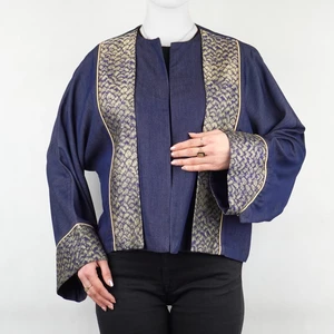 کت زنانه تنسل یالی کاغذی یقه گرد