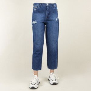 شلوار زنانه جین مام فیت زاپ دار