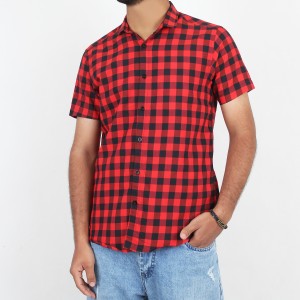 پیراهن مردانه آستین کوتاه طرح چهارخانه