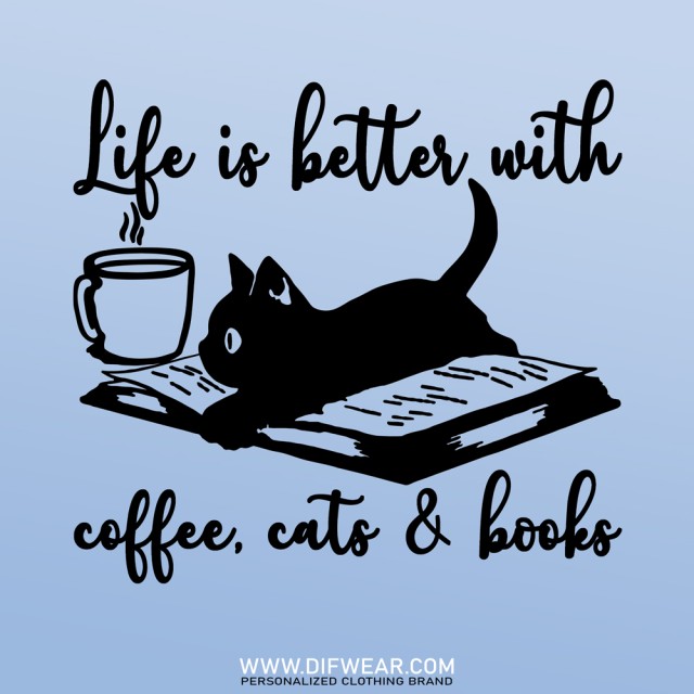 تیشرت Coffee, Cats and Books