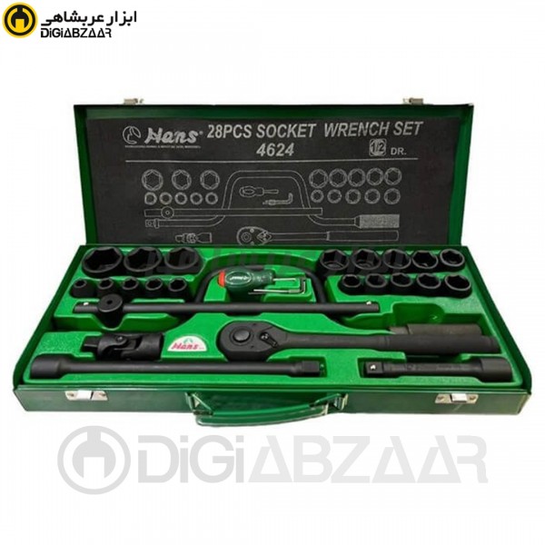 جعبه بکس 24 پارچه 6 پر مشکی درایو 1/2 هنس مدل +4624MTR (فشار قوی ) تایوان HANS