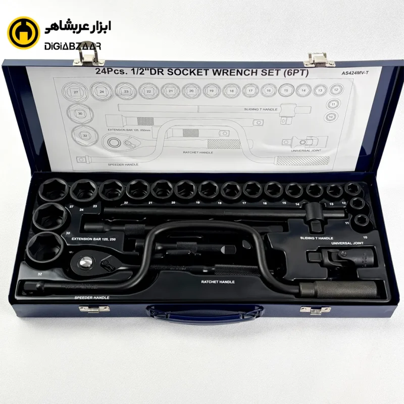 جعبه بکس مشکی 24 پارچه 6 پر درایو 1.2 اینچ درجه یک مستر تولز تایوان مدل AS424MV-T