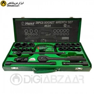 جعبه بکس 28 پارچه 6 پر مشکی درایو 1/2 هنس مدل +4624MTR (فشار قوی ) تایوان HANS