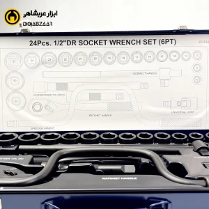جعبه بکس مشکی 24 پارچه 6 پر درایو 1.2 اینچ درجه یک مستر تولز تایوان مدل AS424MV-T