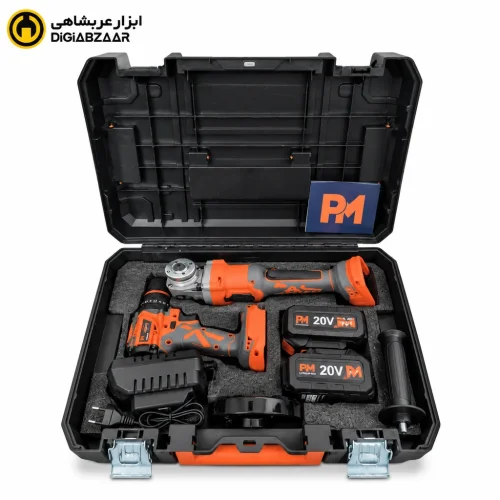 کیت دریل و مینی فرز شارژی پی‌ام (DM) با ۲ عدد باتری ۲۰ ولت و کیف حمل - گارانتی 12 ماهه