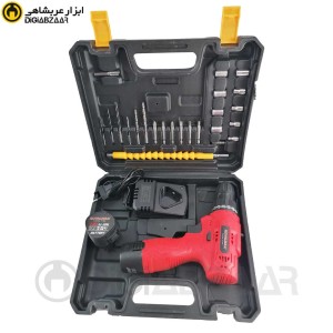 دریل شارژی 12 ولت لیتیوم با لوازم و باتری اضافه مدل رویال مکس royalmax