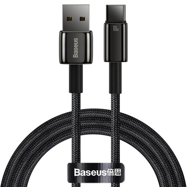 کابل شارژ USB به Type-C بیسوس مدل Tungsten Gold CB000026 CAWJ000001 طول 1 متر توان 100 وات