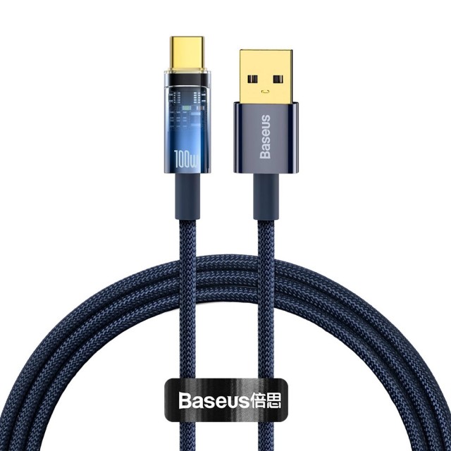 کابل شارژ USB به Type-C بیسوس مدل Explorer Auto Power Off CATS000201 طول 1 متر توان 100 وات