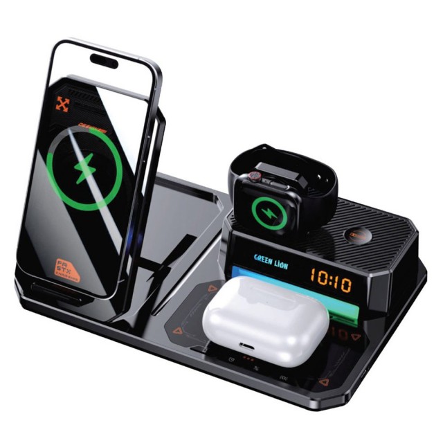 شارژر وایرلس 6 کاره گرین لاین Green Lion 6 IN 1 Multi Functional Wireless Charger توان 15 وات