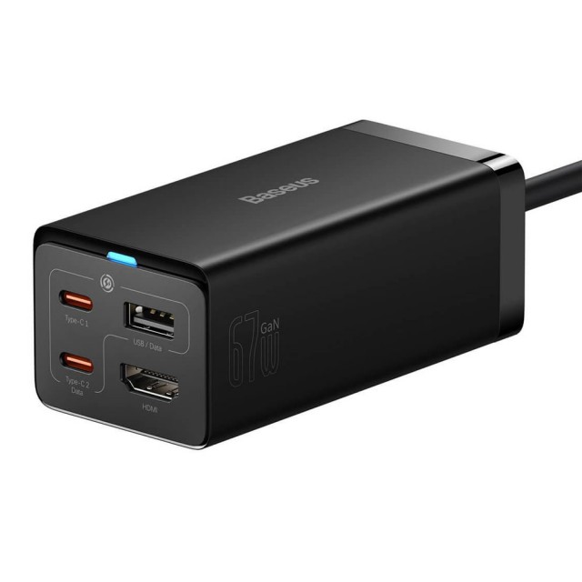 شارژر رومیزی بیسوس GaN5 Pro Desktop CCGP110201 توان 67 وات و انتقال تصویر 4K