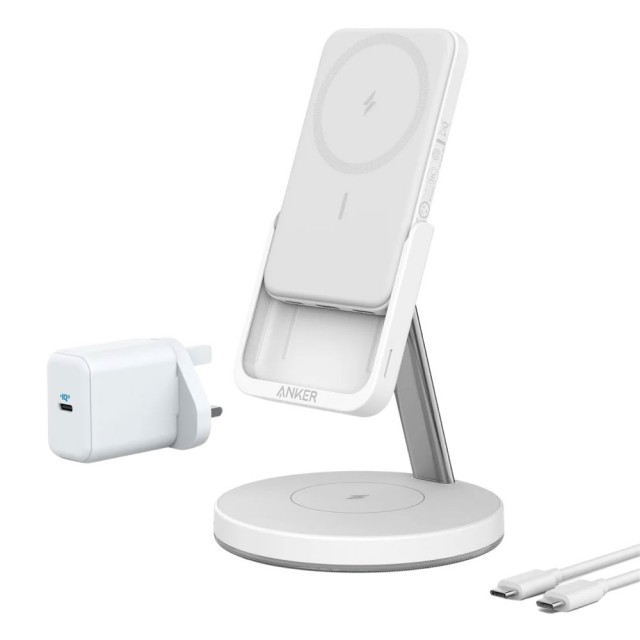 استند شارژر وایرلس و پاوربانک مگنتی انکر 633 مدل B25A72 بهمراه شارژر 25 وات و کابل تایپ سی
