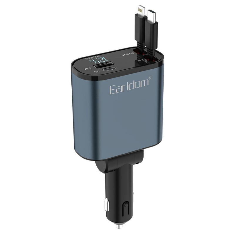 شارژر فندکی ارلدام مدل CC38 توان 66 وات با کابل تایپ سی و لایتنینگ