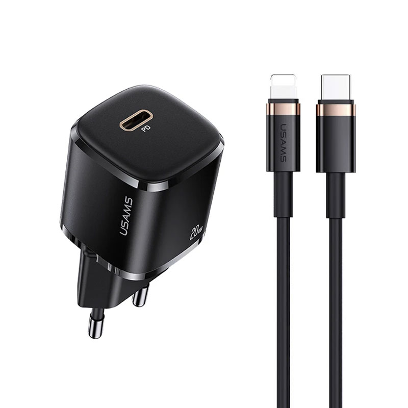 شارژر دیواری یوسمز مدل USAMS-XFK توان 20 وات با کابل تایپ سی به لایتنینگ