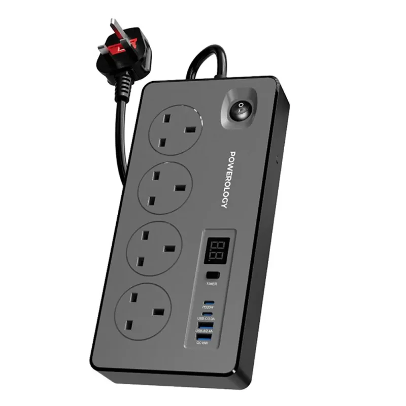 چندراهی برق 4 سوکت و شارژر پاورولوژی مدل PWCUQC045BK توان 2990 وات