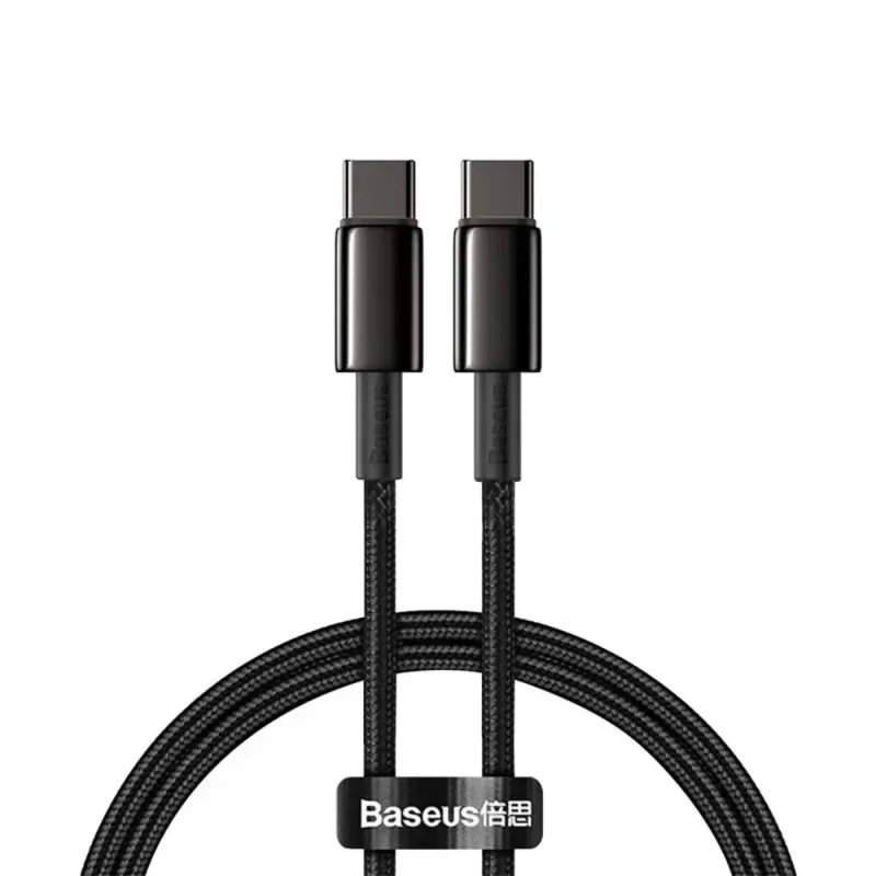 کابل شارژ USB-C به USB-C بیسوس مدل Tungsten Gold CATWJ-A01 طول 2 متر توان 100 وات