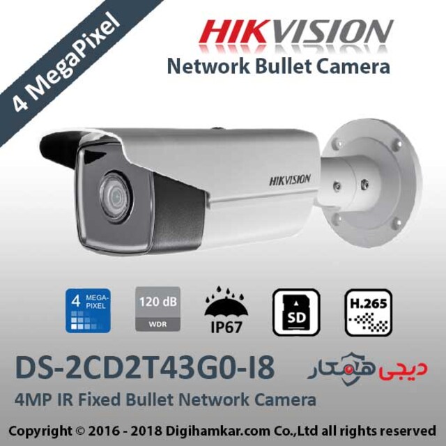 دوربین مداربسته تحت شبکه بولت هایک ویژن مدل DS-2CD2T43G0-I8