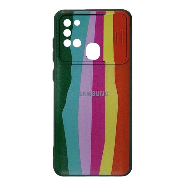 قاب سیلیکونی رنگین کمانی محافظ لنزدار کشویی سامسونگ A21s