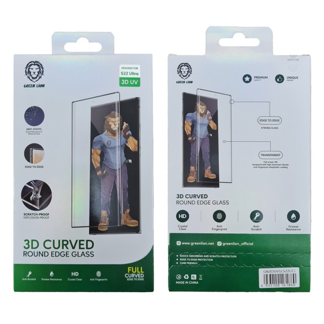 گلس شفاف گرین لاین 3D Curved Round Edge سامسونگ S22 Ultra