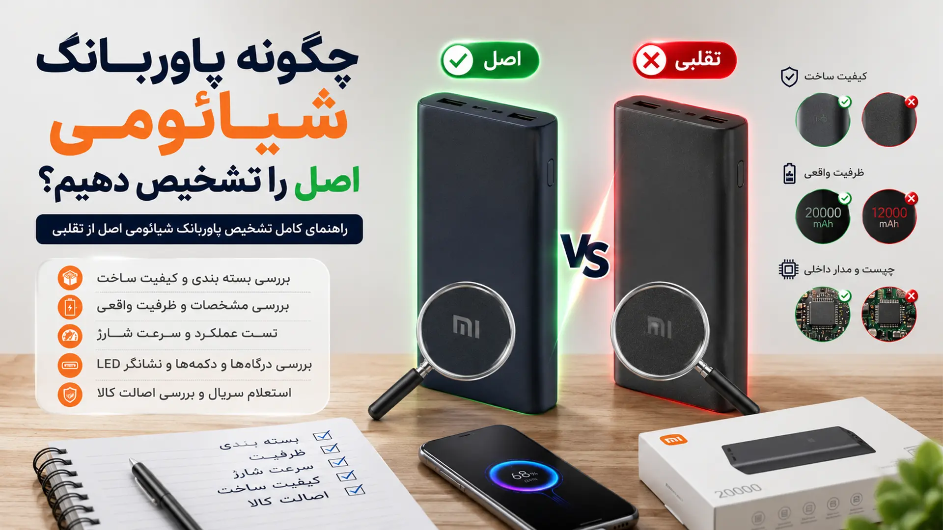 چگونه پاوربانک شیائومی اصل را تشخیص دهیم؟