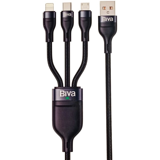 کابل سه سر بیوا Biva C-09 3 in 1 توان 66 وات طول 1.2 متر