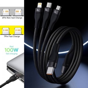 کابل شارژ سه سر بیسوس مدل CB000004 طول 1.5 متر توان 100 وات