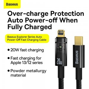 کابل شارژ Type-C به لایتنینگ بیسوس مدل Explorer Auto Power Off طول 2 متر توان 20 وات
