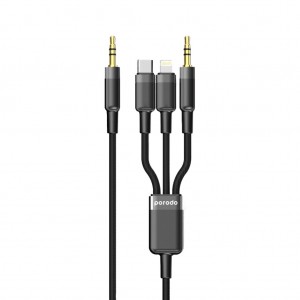 کابل 3 در 1 تایپ سی لایتنینگ و AUX پرودو مدل PD-AUX3N1 طول 1.2 متر
