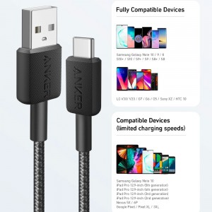 کابل شارژ USB به Type-C انکر 322 مدل A81H5 طول 0.9 متر توان 3 آمپر