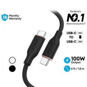 کابل شارژ USB-C به USB-C انکر PowerLine III Flow مدل A8553 طول 1.8 متر توان 100 وات