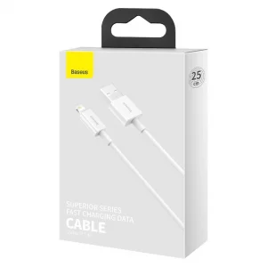 کابل شارژ USB به لایتنینگ بیسوس مدل Superior CALYS-02 طول 25 سانت توان 2.4 آمپر
