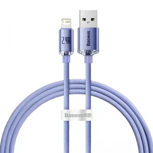 کابل شارژ USB به لایتنینگ بیسوس مدل Crystal Shine CAJY000001 طول 1.2 متر توان 2.4 آمپر