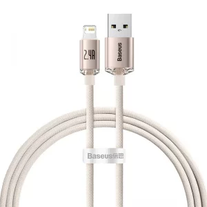 کابل شارژ USB به لایتنینگ بیسوس مدل Crystal Shine CAJY000001 طول 1.2 متر توان 2.4 آمپر