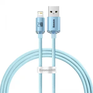 کابل شارژ USB به لایتنینگ بیسوس مدل Crystal Shine CAJY000001 طول 1.2 متر توان 2.4 آمپر