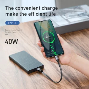 کابل شارژ USB به Type-C بیسوس مدل Simple HW CATMBJ-BG1 طول 23 سانتی متر توان 40 وات