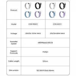 کابل شارژ USB-C به USB-C اوریکو مدل CDX-60CC طول 1 متر توان 60 وات