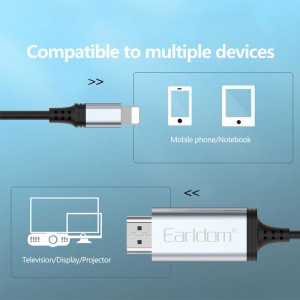 کابل تبدیل لایتنینگ به HDMI ارلدام مدل W35 طول 2 متر
