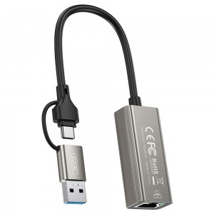 کابل تبدیل USB-C/USB-A به LAN ایکس او مدل XO-HUB018