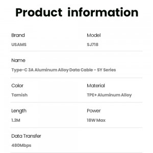 کابل شارژ USB به Type-C یوسمز مدل SJ718 طول 1.2 متر توان 3 آمپر