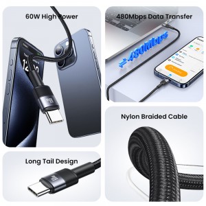 کابل شارژ USB-C به USB-C یوسمز مدل SJ724  طول 1.2 متر توان 60 وات