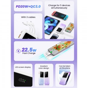 پاوربانک یوسمز مدل CD193 ظرفیت 10000 توان 22.5 وات با کابل متصل