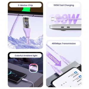 کابل شارژ USB-C به USB-C یوسمز مدل SJ640  طول 1.2 متر توان 100 وات