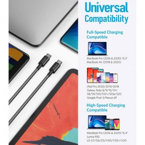 کابل شارژ USB-C به USB-C انکر مدل Ultra-Durable A8753 طول 1.8 متر توان 60 وات
