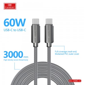 کابل شارژ USB-C به USB-C ارلدام مدل EC-194C-C طول 3 متر توان 60 وات