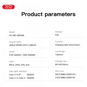 کابل شارژ USB-C به USB-C ایکس او NB-Q265B طول 1 متر توان 60 وات