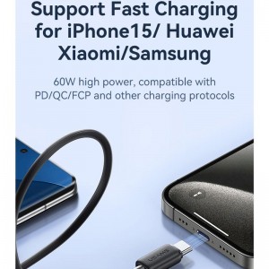 کابل شارژ USB-C به USB-C یوسمز مدل SJ696 طول 2 متر توان 60 وات