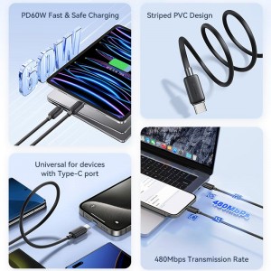 کابل شارژ USB-C به USB-C یوسمز مدل SJ696 طول 2 متر توان 60 وات