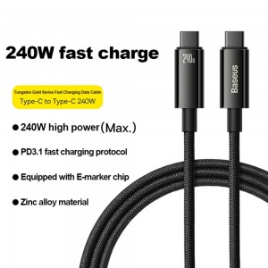 کابل شارژ USB-C به USB-C بیسوس مدل Tungsten Gold CAWJ040201 طول 3 متر توان 240 وات