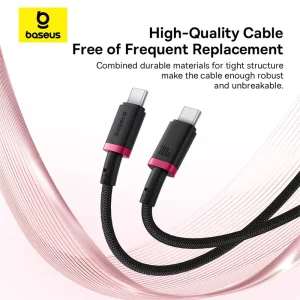 کابل شارژ USB-C به USB-C بیسوس مدل Dura P10377803U01-01 طول 1 متر توان 100 وات