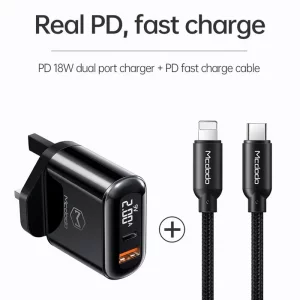 شارژر دیواری دو پورت مک دودو CH-7231 توان 20 وات با کابل تایپ سی به لایتنینگ