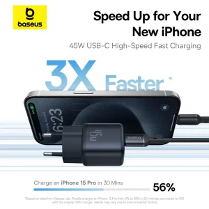 شارژر دیواری بیسوس PicoGo مدل CCGAN45CE توان 45 وات